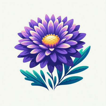 Purple flower with green leaves. Vector illustration isolated on white background.のイラスト素材