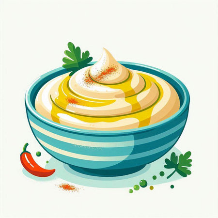 Illustration of a bowl of hummus on a white background.のイラスト素材
