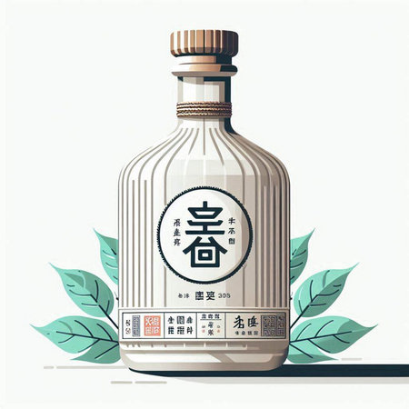 Olive oil bottle with chinese hieroglyphs. Vector illustration.のイラスト素材