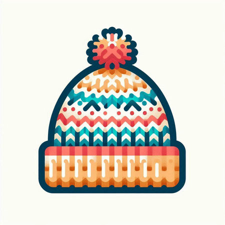 Knitted hat. Vector illustration in flat style. Isolated on white background.のイラスト素材