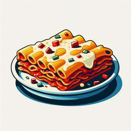Illustration of a lasagna on a plate. Vector illustration.のイラスト素材