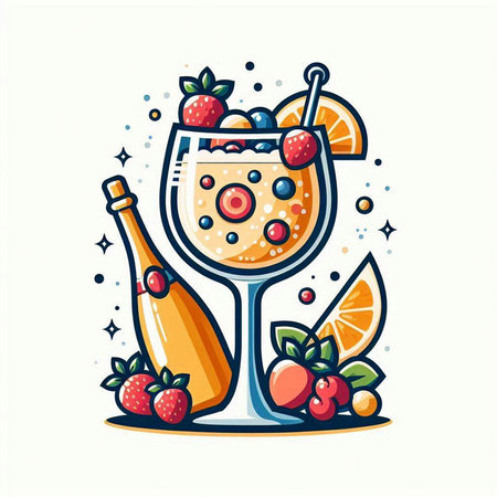 Cocktail with fruits and berries. Vector illustration in flat style.のイラスト素材