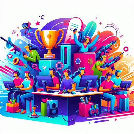 Vector illustration of a group of people with gadgets. Social media concept.のイラスト素材