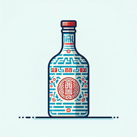 Liquor bottle with chinese hieroglyphs. Vector illustration.のイラスト素材