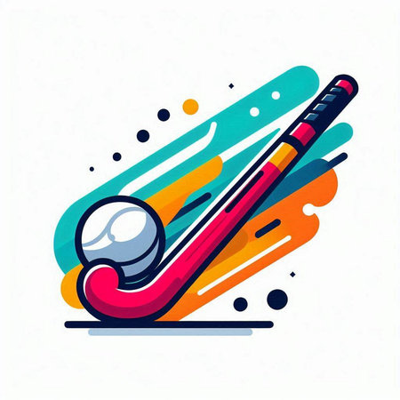 Ice hockey stick and puck on colorful background. Vector line icon.のイラスト素材
