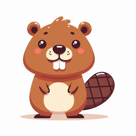 Cute cartoon beaver. Vector illustration isolated on white background.のイラスト素材