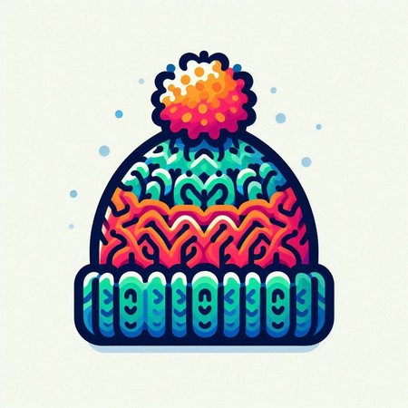 Winter hat with pompon and snowflakes. Vector illustration.のイラスト素材