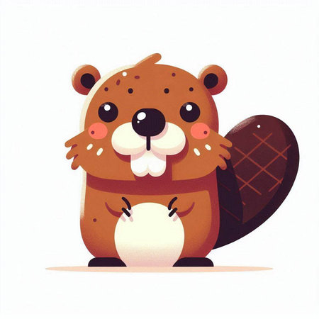 Cute cartoon beaver with egg on white background. Vector illustration.のイラスト素材