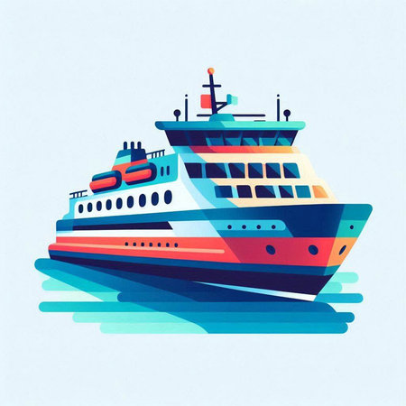 Cruise ship on the water. Vector illustration in a flat style.のイラスト素材