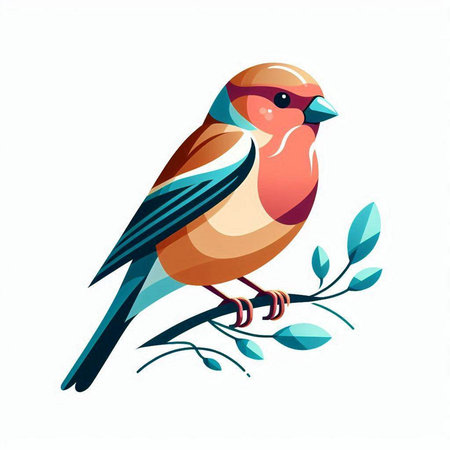 Bullfinch bird on a branch with leaves. Vector illustration.のイラスト素材