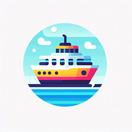 Cruise ship in the sea icon on white background. Vector illustration.のイラスト素材