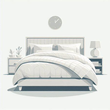 Bedroom interior design. Bedroom in modern style. Vector illustration.のイラスト素材