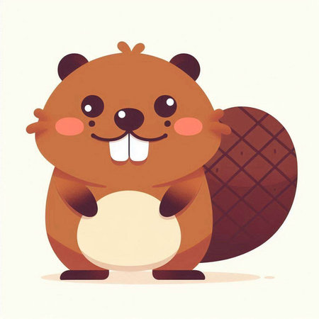 Cute beaver holding ice cream in hand. Vector illustration.のイラスト素材