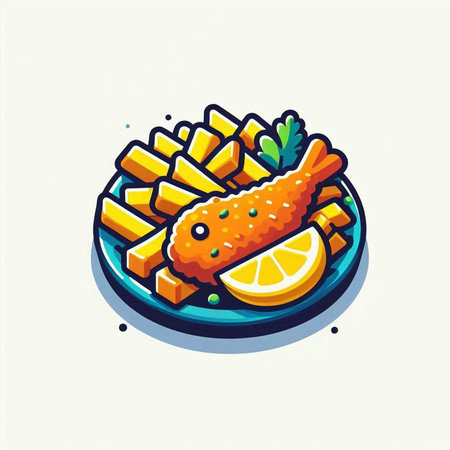 Fried fish with lemon and parsley. Vector illustration in cartoon style.のイラスト素材