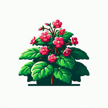 Illustration of a red flower in a pot isolated on white backgroundのイラスト素材