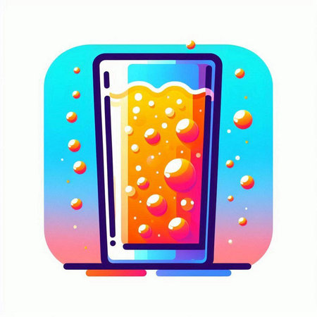 Vector illustration of a glass of orange juice with bubbles on a white backgroundのイラスト素材