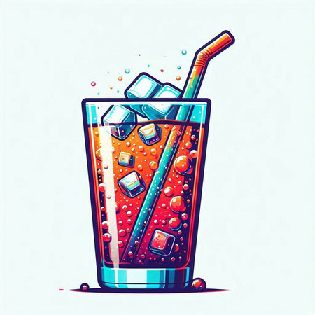 Vector illustration of a glass of cola with ice cubes and strawのイラスト素材