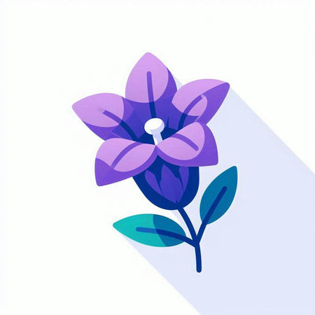 Purple flower icon with long shadow on white background. Vector illustration.のイラスト素材