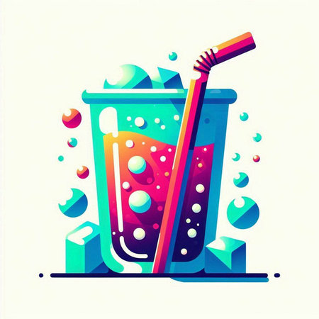 Colorful illustration of a glass of smoothie with a straw.のイラスト素材