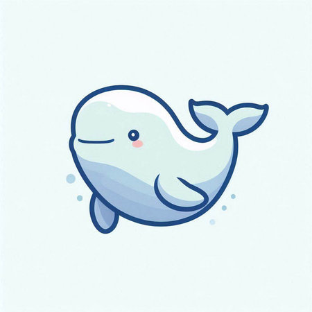 Vector illustration of a cute cartoon white whale on a blue background.のイラスト素材