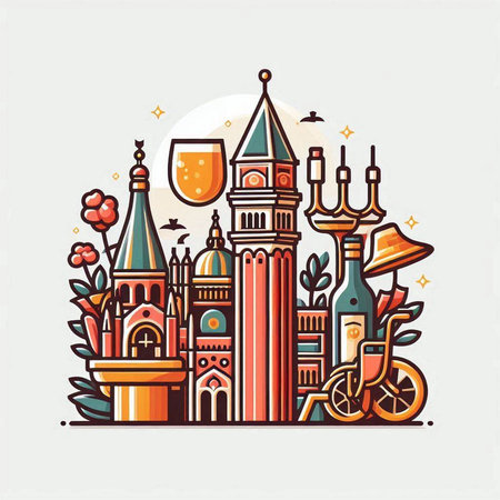 Famous monuments of the world. Colorful flat vector illustration.のイラスト素材