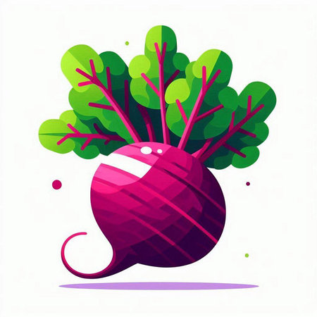 Radish with green leaves. Vector illustration in flat cartoon style.のイラスト素材