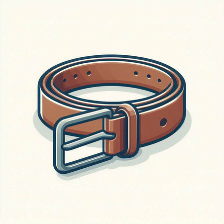 Illustration of a brown belt with a metal buckle on a white backgroundのイラスト素材
