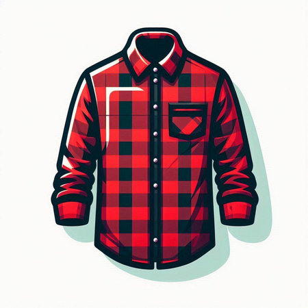 Illustration of a red checkered shirt on a white backgroundのイラスト素材