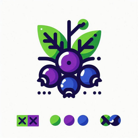 Blueberry icon. Vector illustration of berry with leaf and fruit.のイラスト素材