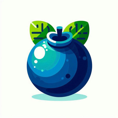 Blue christmas ball with green leaves on white background. Vector illustration.のイラスト素材