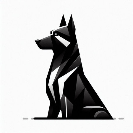 Abstract geometric black and white dog on white background. Vector illustration.のイラスト素材