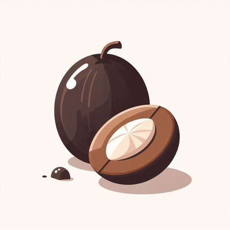 Vector illustration of a whole and half of a black plum on a white backgroundのイラスト素材