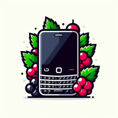 Smartphone with berries on a white background. Vector flat illustration.のイラスト素材