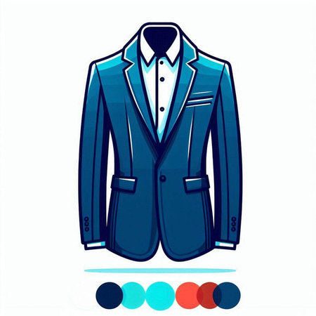 Vector illustration of a blue suit with buttons on a white background.のイラスト素材