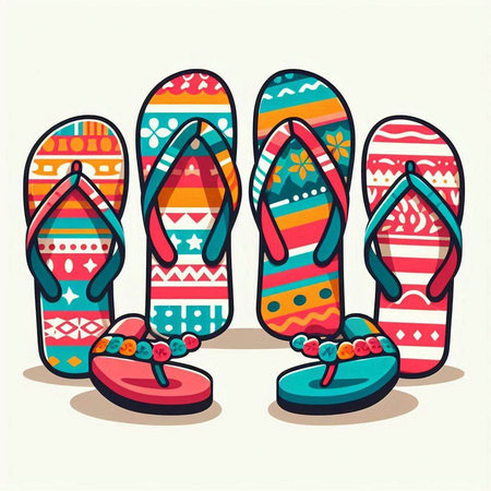 Flip-flops. Vector illustration of a set of colorful slippers.のイラスト素材
