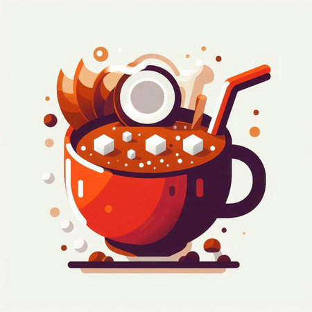 Cup of hot chocolate with marshmallows. Vector illustration.のイラスト素材