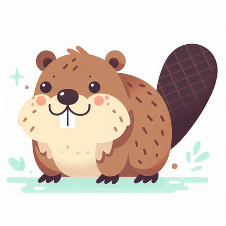 Cute beaver. Vector illustration isolated on a white background.のイラスト素材