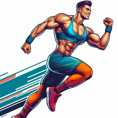 Athletic man running. Vector illustration in retro style.のイラスト素材