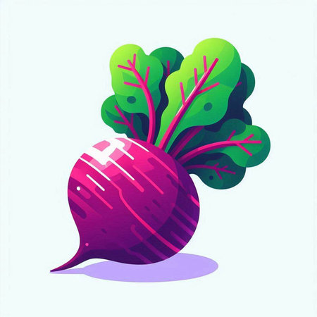 Beetroot with green leaves. Vector illustration on white background.のイラスト素材
