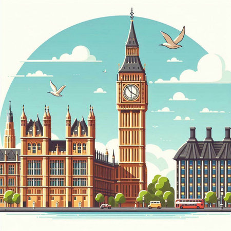 Big Ben and Houses of Parliament in London, United Kingdom. Vector illustrationのイラスト素材