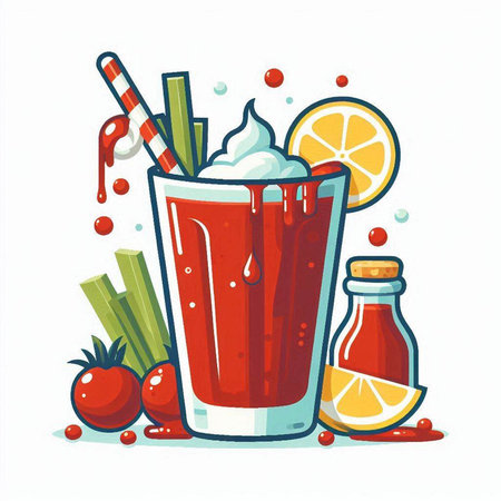 Bloody Mary cocktail with ingredients. Vector illustration in cartoon style.のイラスト素材