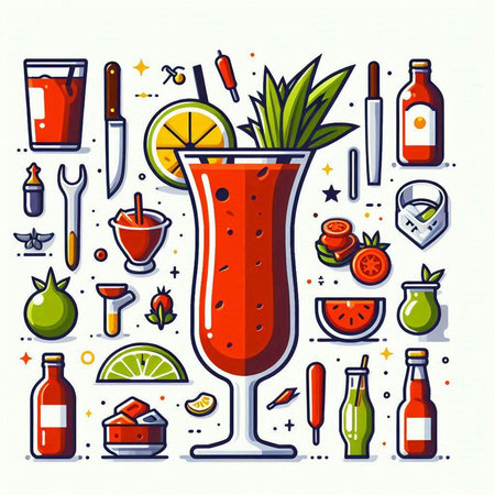Cocktail flat line icon set. Colorful vector illustration of alcoholic drinks.のイラスト素材