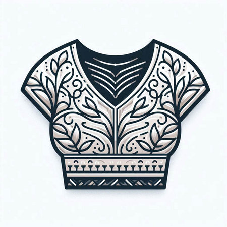 Ethnic patterned blouse with floral ornament. Vector illustration.のイラスト素材