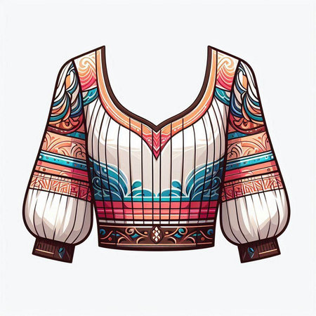 Ethnic patterned blouse. Hand drawn illustration in vector.のイラスト素材