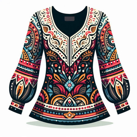 Ethnic patterned sweater on a white background. Vector illustration.のイラスト素材