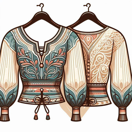 Vintage indian ethnic blouse on hanger. Vector illustrationのイラスト素材