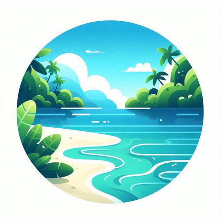 Tropical island with palm trees and sea. Vector illustration.のイラスト素材