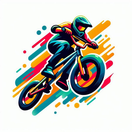 Mountain biker with helmet, vector illustration on white background.のイラスト素材
