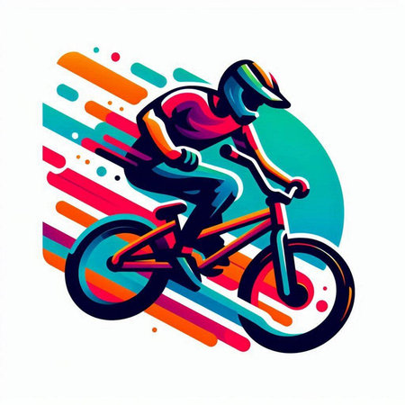 Cyclist vector illustration with colorful background. Sport and active lifestyle concept.のイラスト素材