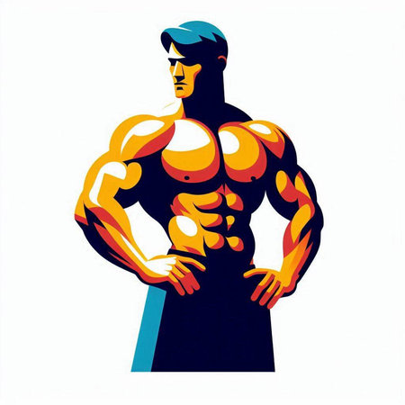 Muscular bodybuilder isolated on a white background. Vector illustration.のイラスト素材